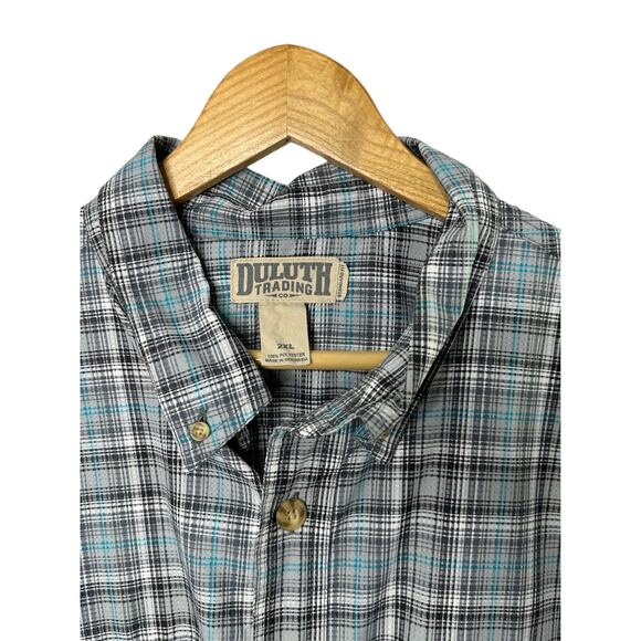 Duluth Gray Plaid Short Sleeve Button Up Shirt Men's 2XL - Picture 3 of 5